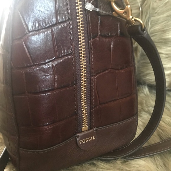 NWT 🛍 Fossil Brown Croco Leather Sydney Satchel - Picture 3 of 5
